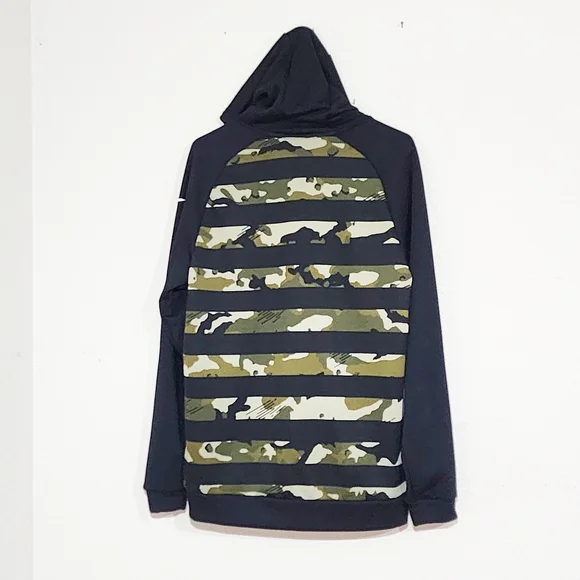 Nike Dri-Fit Black & Camo Hoodie Men's Striped Pullover Kangaroo Pocket - Picture 4 of 8